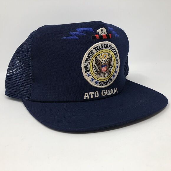 Vtg Diplomatic Telecommunications Service Hat Blue Snapback ATO GUAM US NTS - Picture 2 of 10